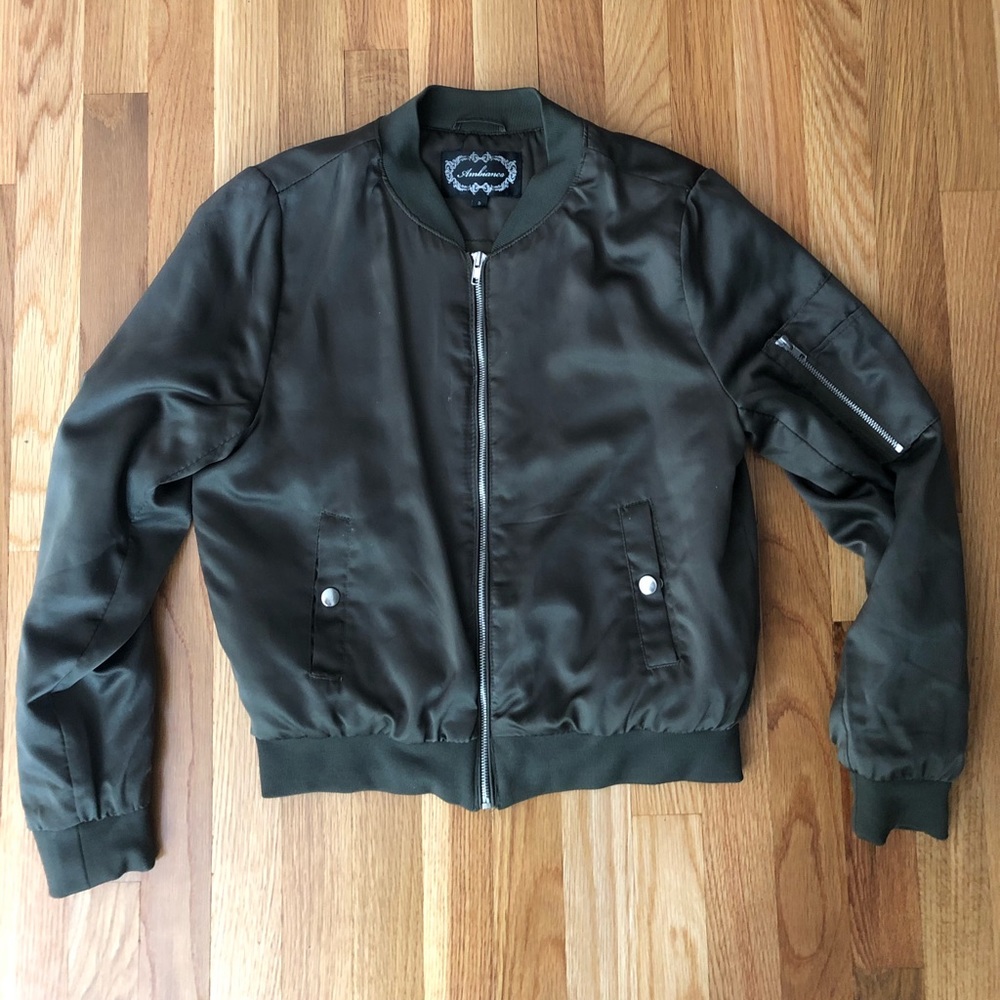 Green Satin Bomber Jacket